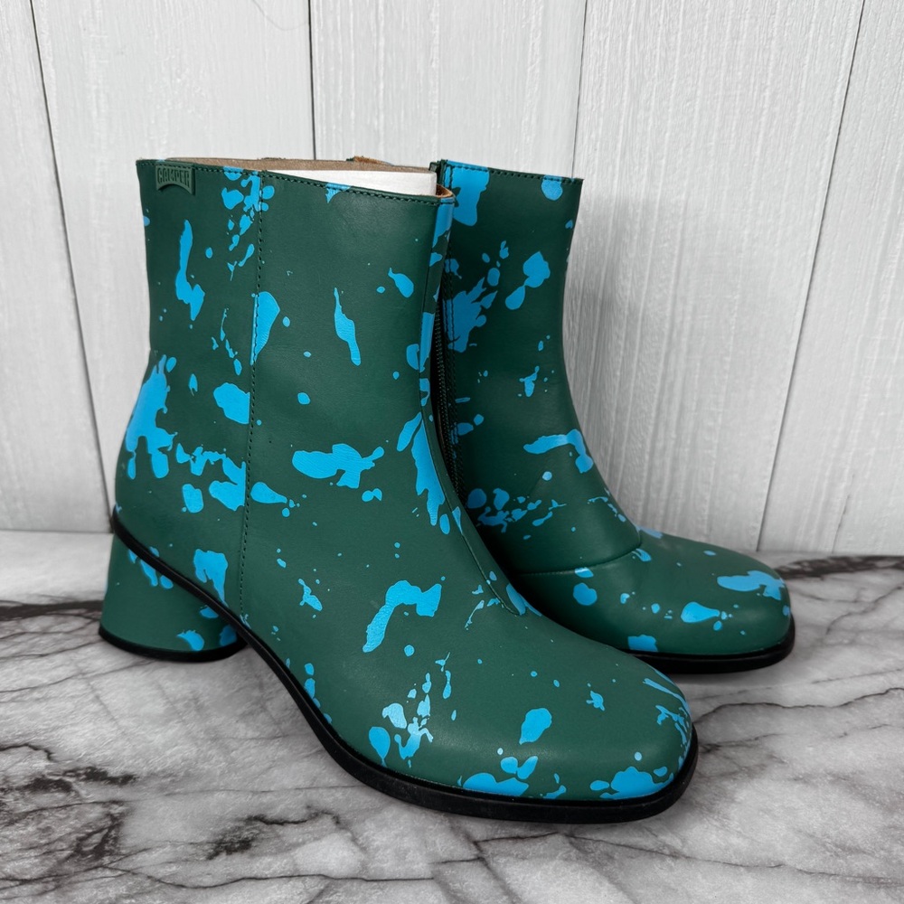 CAMPER Kiara Green and blue printed leather ankle boots - Picture 2 of 12